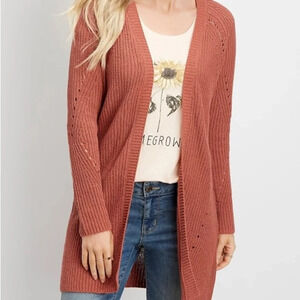 Maurices Matte Pink Chenille Knit Open Front Longline Cardigan Xsmall Women’s